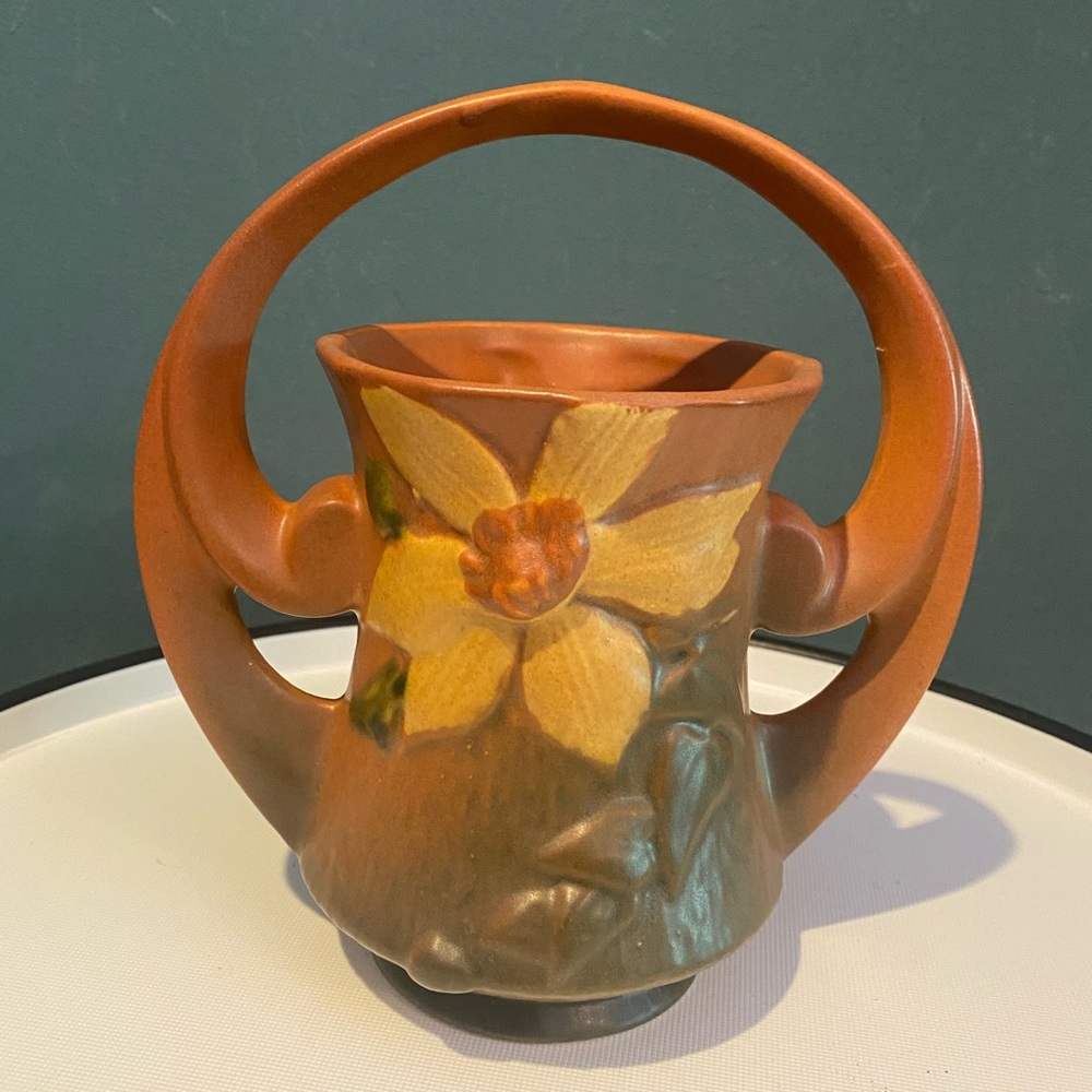 Roseville Pottery Clematis 1940s Brown Basket 387-7